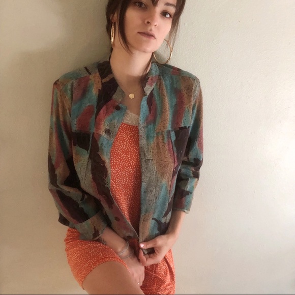 Hand Painted Watercolor Denim Jacket ๐ - Picture 4 of 7